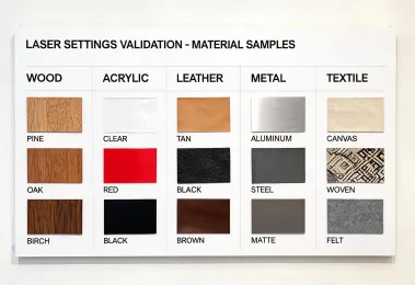 Material library wall for laser settings