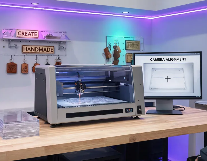 xTool enclosed laser engraver cutting acrylic in a maker studio