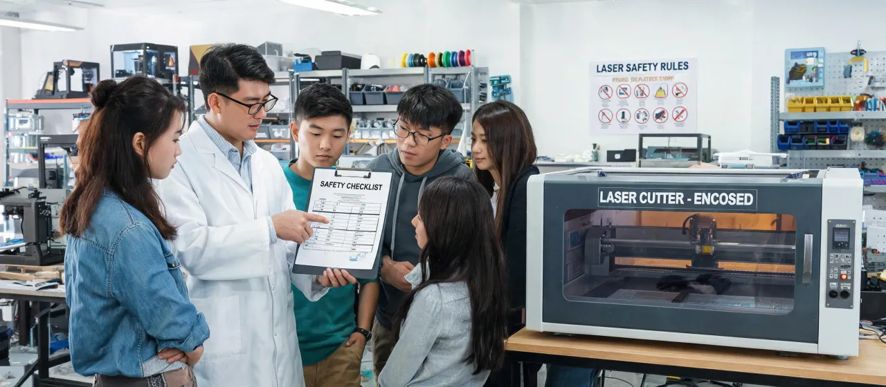 School fabrication lab with enclosed laser