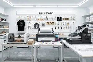 Hybrid maker shop with laser and textile equipment