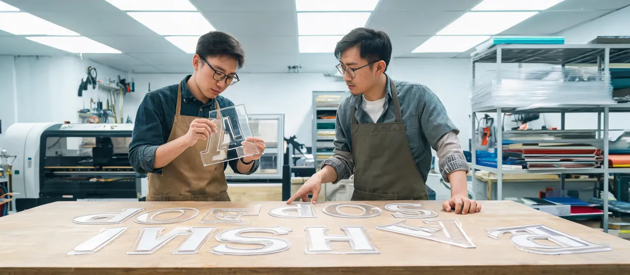 Signage shop reviewing acrylic laser output