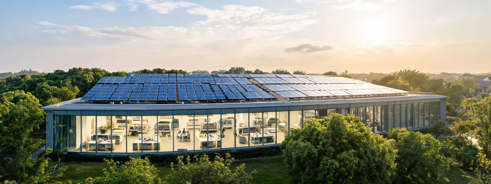 Maker studio with solar roof and low-waste fabrication benches